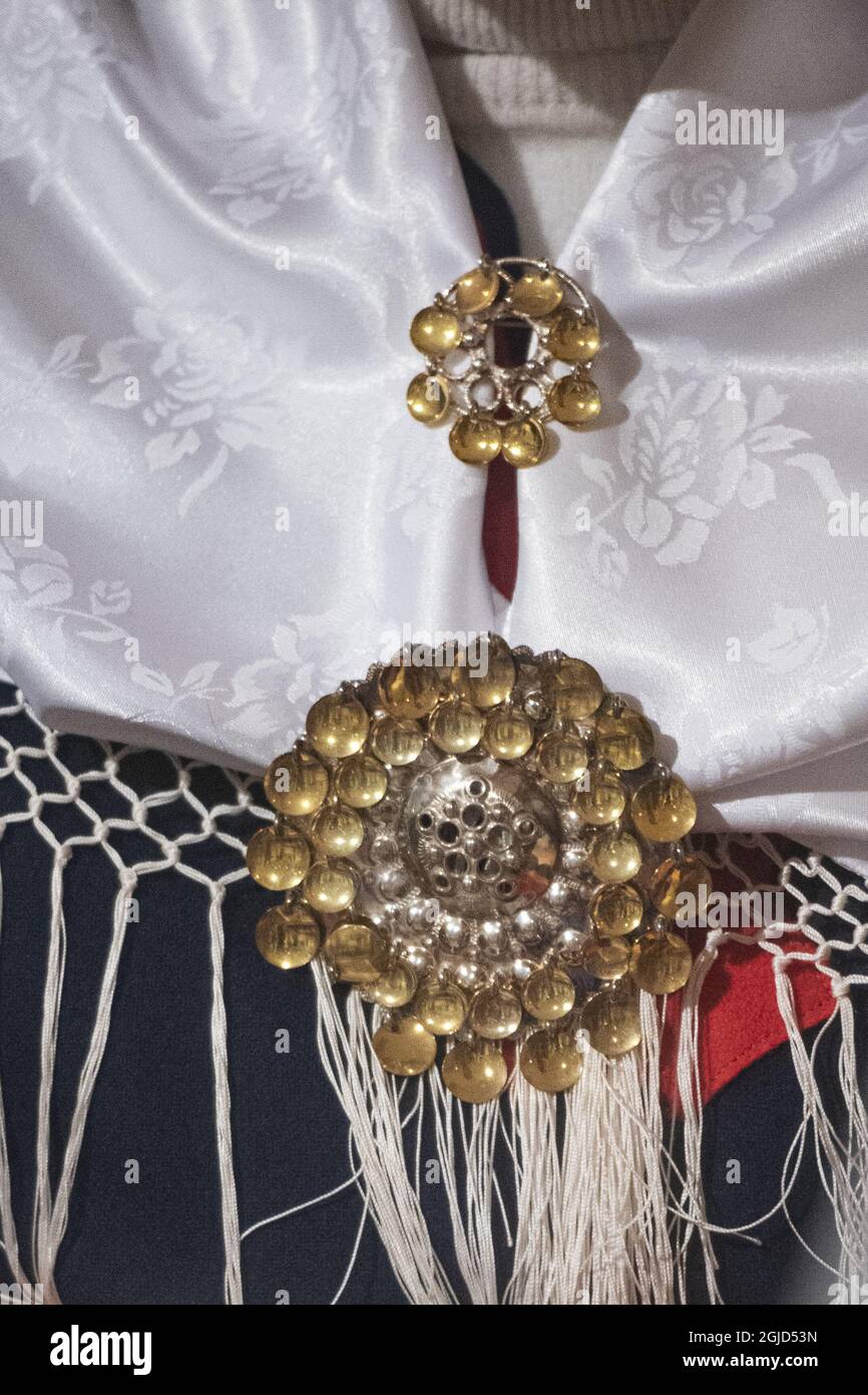 Queen Silvia sports a traditional sami silver brooche during her visit ...