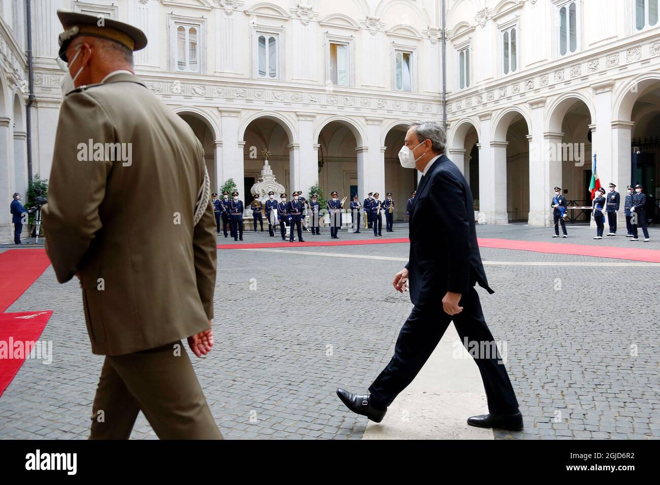 The Italian premier Mario Draghi goes to welcome the President of the European Council at Palazzo Chigi.Rome (Italy), September 6th 2021 Photo Samantha Zucchi Insidefoto Stock Photo