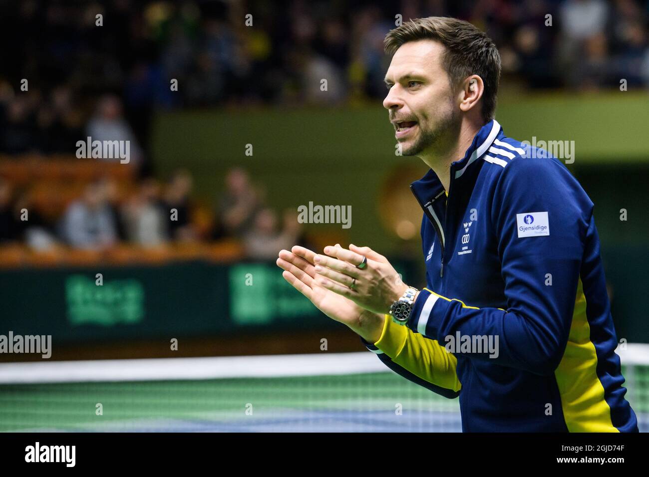 STOCKHOLM 20200306 Sweden's national coach Robin Soderling during qualifying game for the Davis Cup playoff between Sweden and Chile in the Royal Tennis Hall in Stockholm on March 6, 2020. Photo Erik Simander / TT kod 11720 Stock Photo