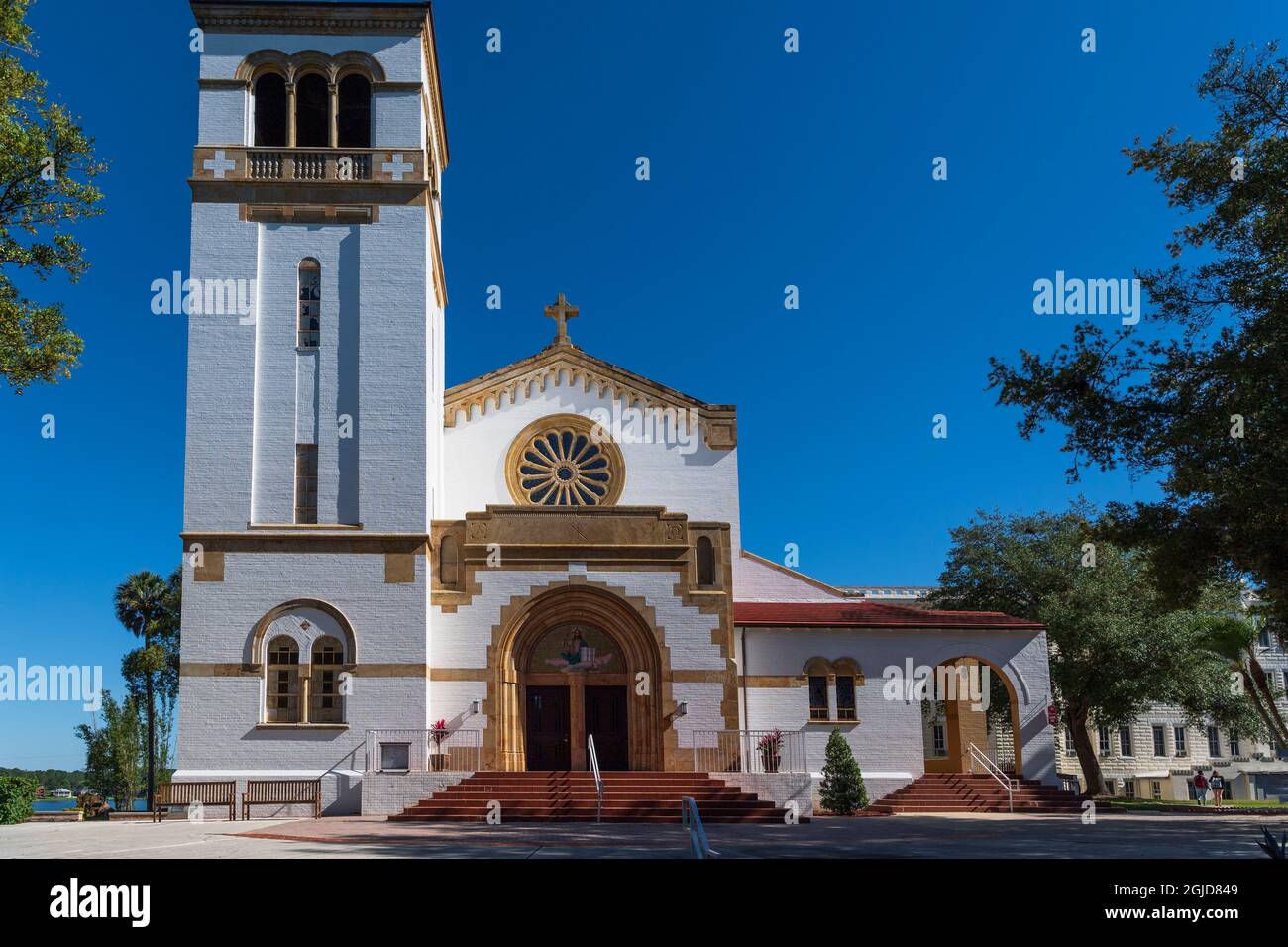 The entrance and front view of St Leo's Abbey in Florida Stock Photo