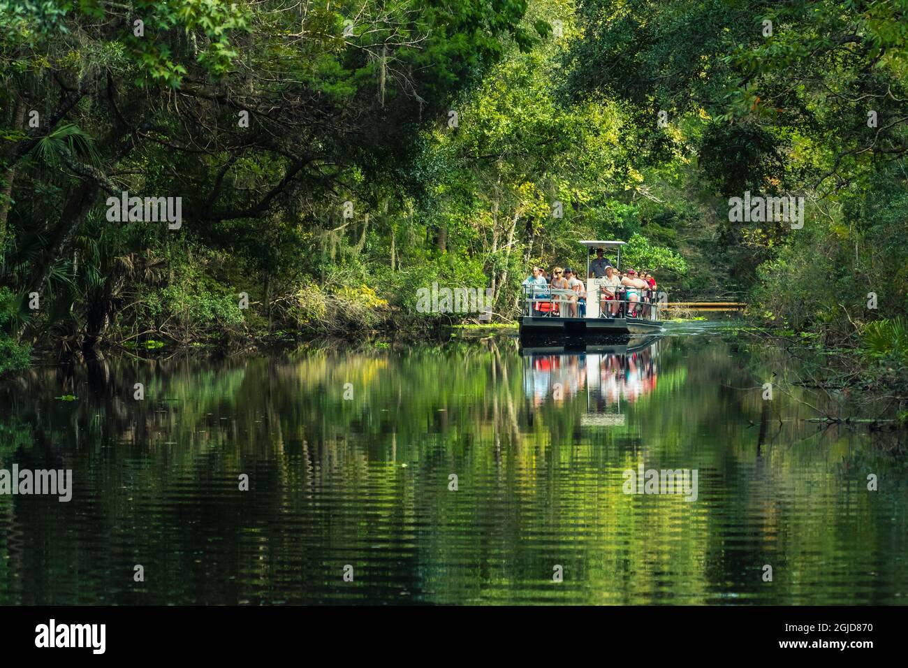 People enjoying a scenic boat ride on the Homosassa River in Florida ...