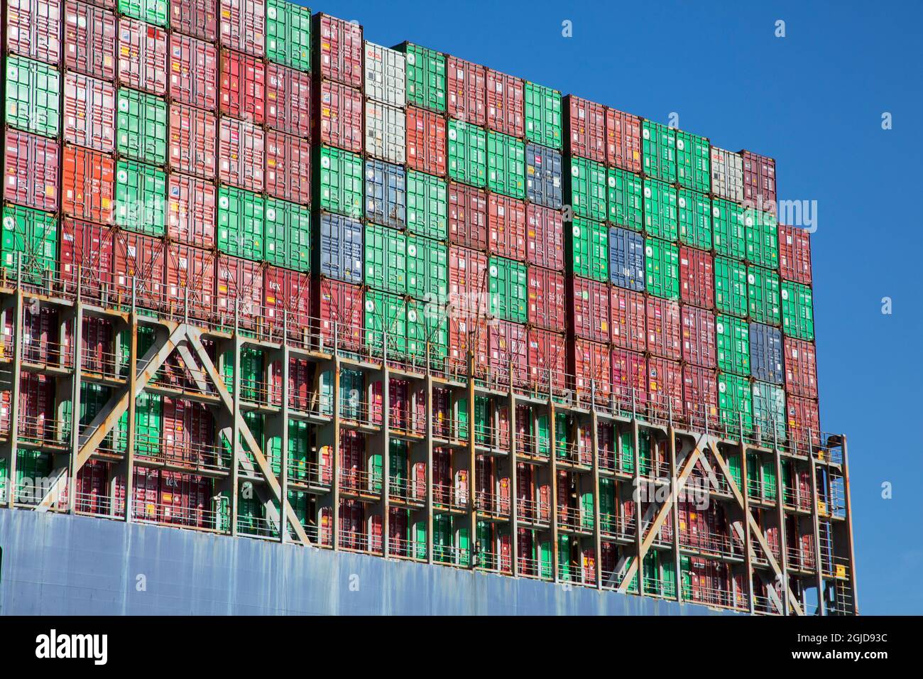 USA, Georgia, Savannah. Container ship in the Savannah River Stock ...