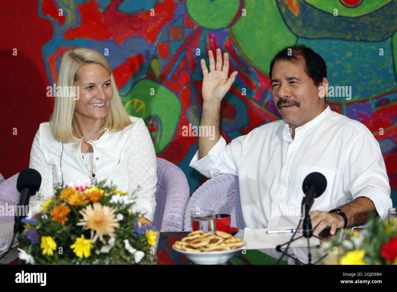 Crown Princess Mette-Marit of Norway during a visit to the President of Nicaragua Daniel Ortega and his wife   Rosario Murillo  in Managua, Nicaragua,  Stock Photo