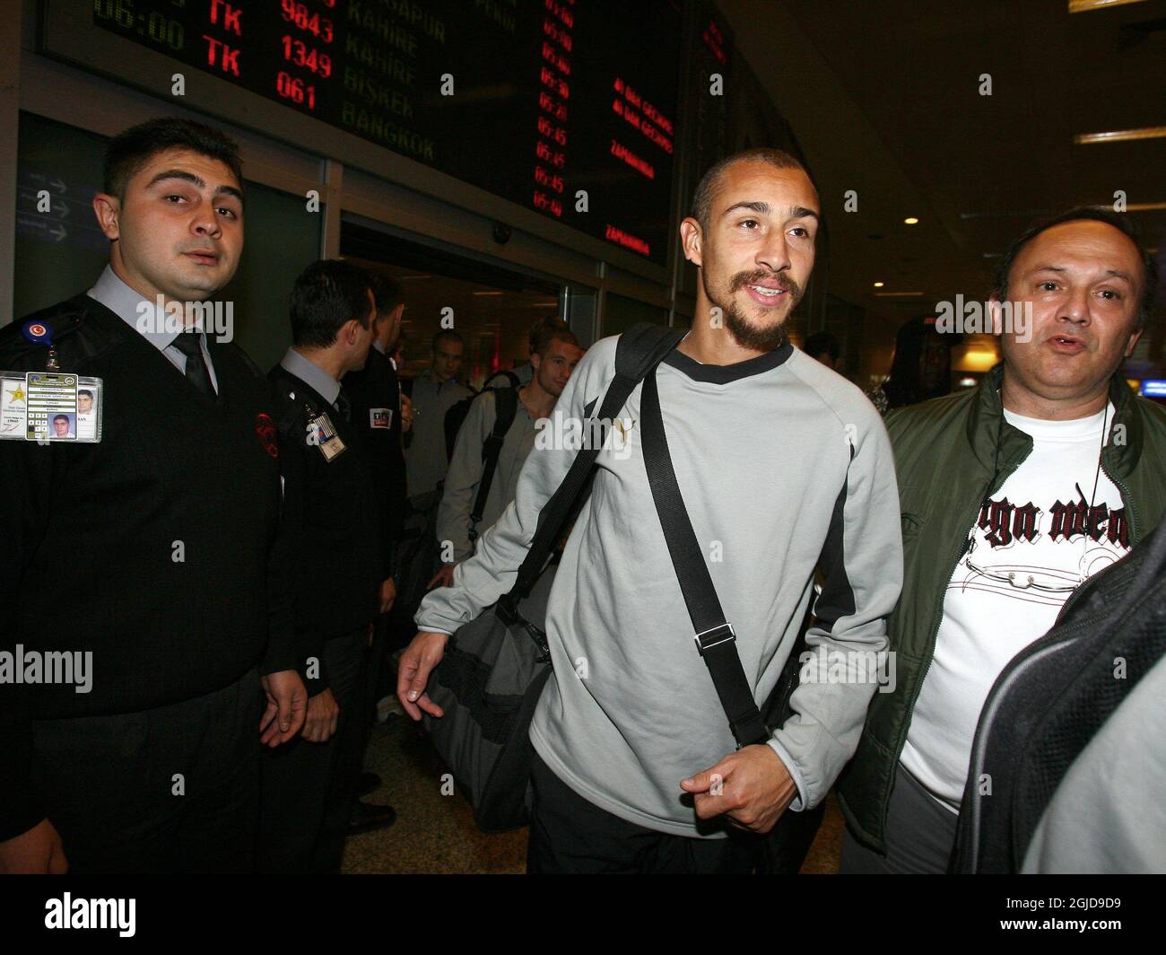 Swedish soccer team Helsingborg arrived in Istanbul for the UEFA CUP Grop H Group Stage match Galatasaray.  Helsingborg's during the Ataturk Airport at Yesilkoy in Istanbul Turkey.  Stock Photo