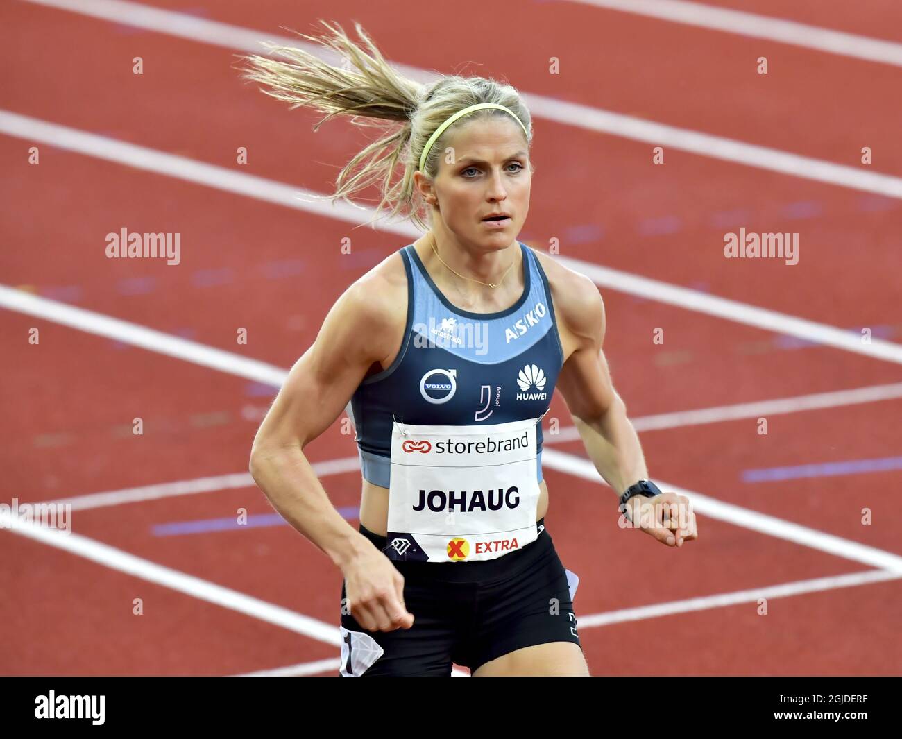Cross-country skier Therese Johaug (NOR) runs 10000m at the athletics event Impossible Games in Bislet Arena in Oslo, Norway, June 11, 2020. Photo: Jonas Ekstromer / TT / code 10030  Stock Photo