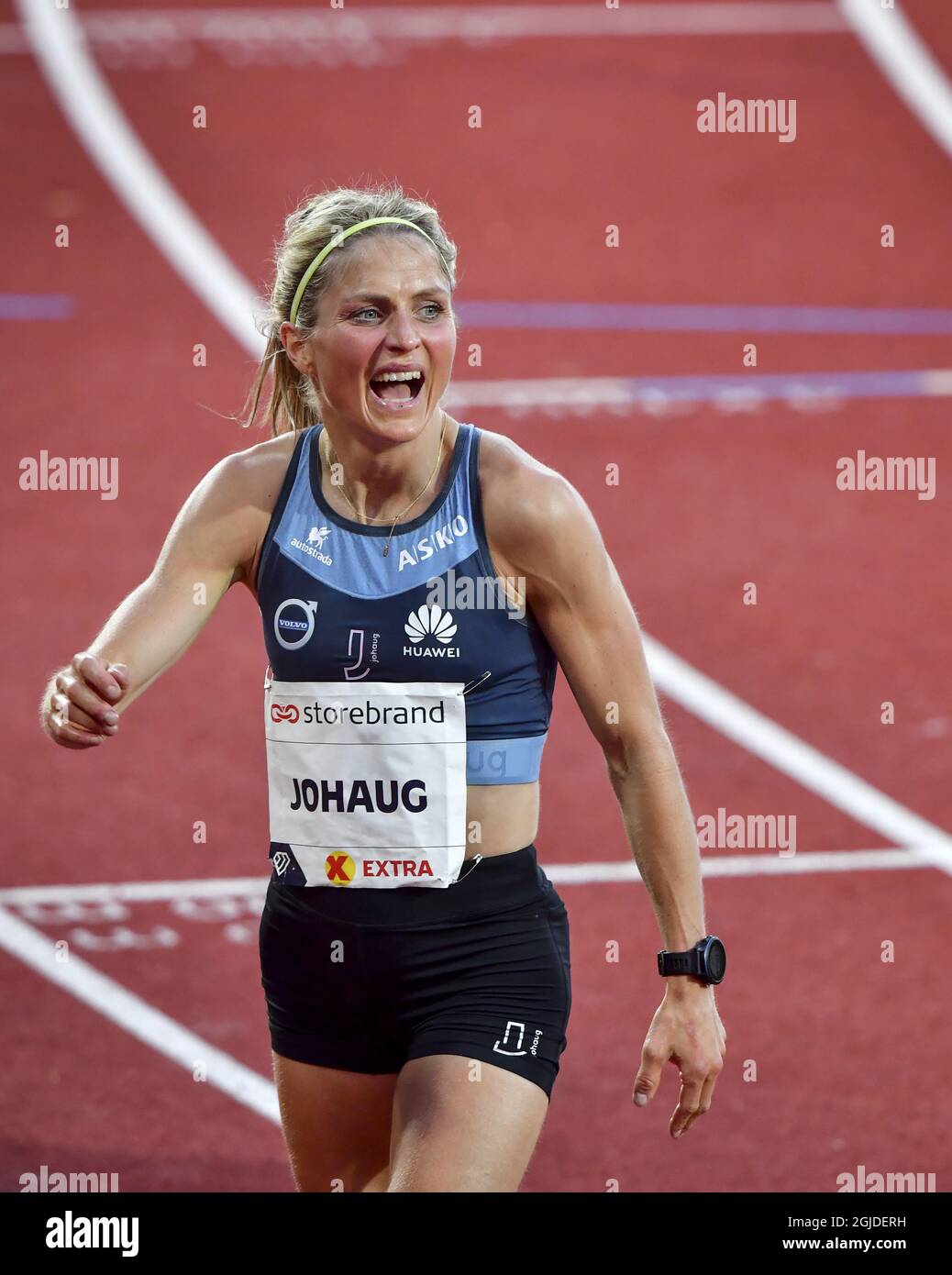 Cross-country skier Therese Johaug (NOR) runs 10000m at the athletics event Impossible Games in Bislet Arena in Oslo, Norway, June 11, 2020. Photo: Jonas Ekstromer / TT / code 10030  Stock Photo