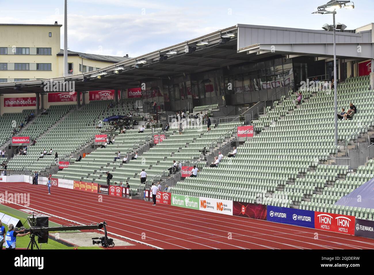 Empty stands at the athletics event Impossible Games in Bislet Arena in Oslo, Norway, June 11, 2020. Photo: Jonas Ekstromer / TT / code 10030  Stock Photo