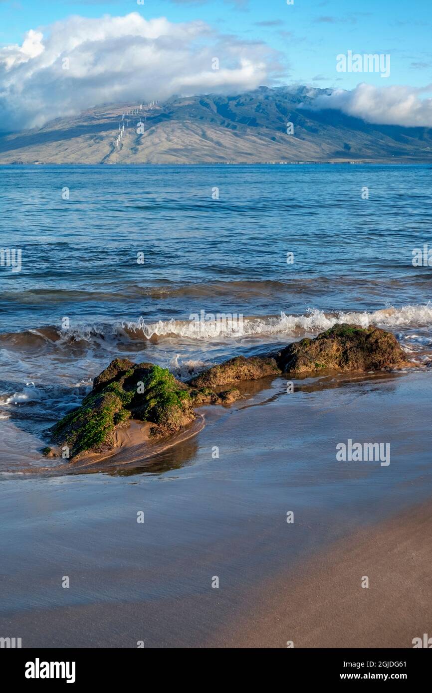 Wailea Beach with view of Maalaea, Maui, Hawaii, USA Stock Photo Alamy
