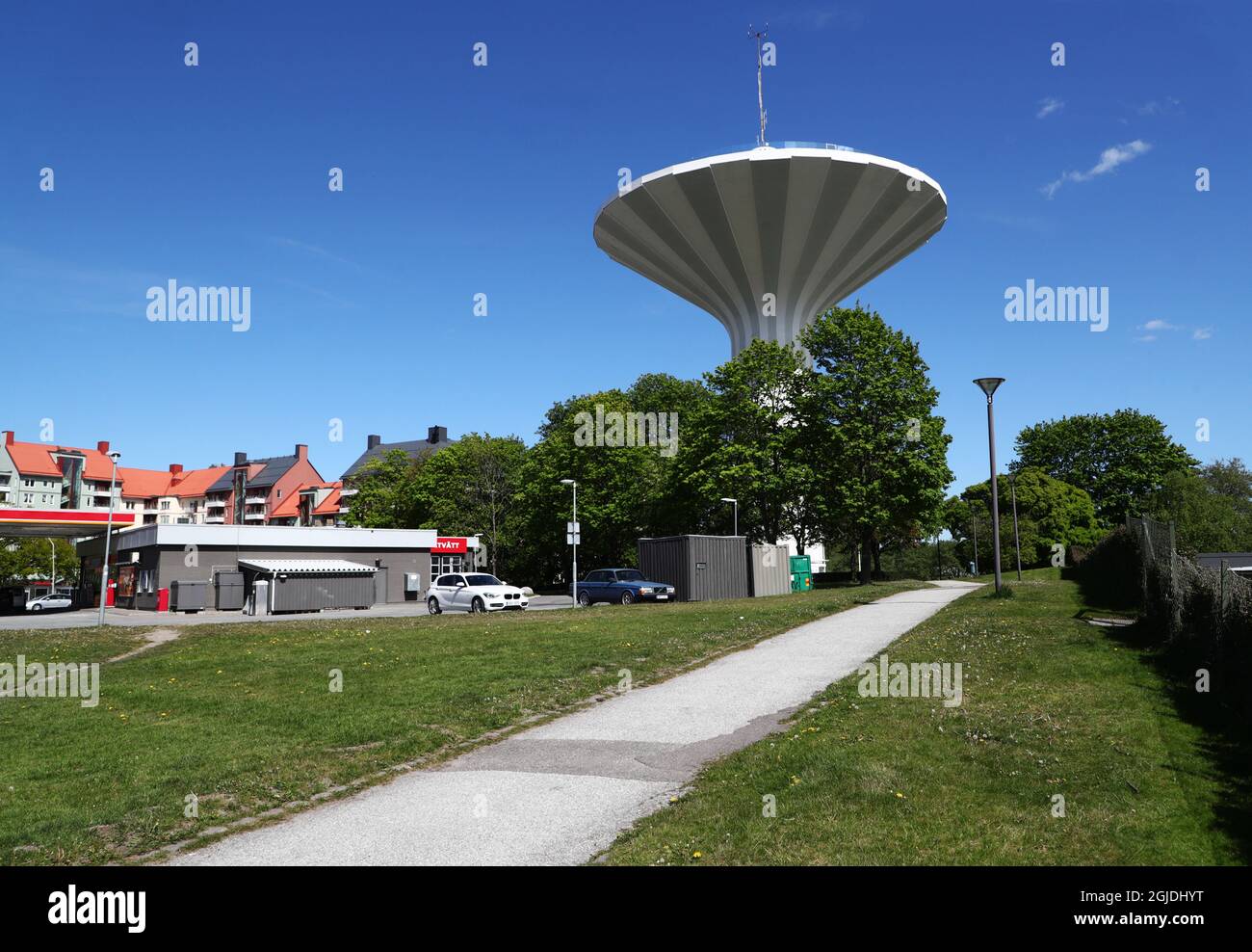 Svampen - The Mushroom - water tower in Orebro city, Sweden. It was created by architect Sune Lindstrom and is 58 meters high. Photo Jeppe Gustafsson / TT / code 71935 Stock Photo