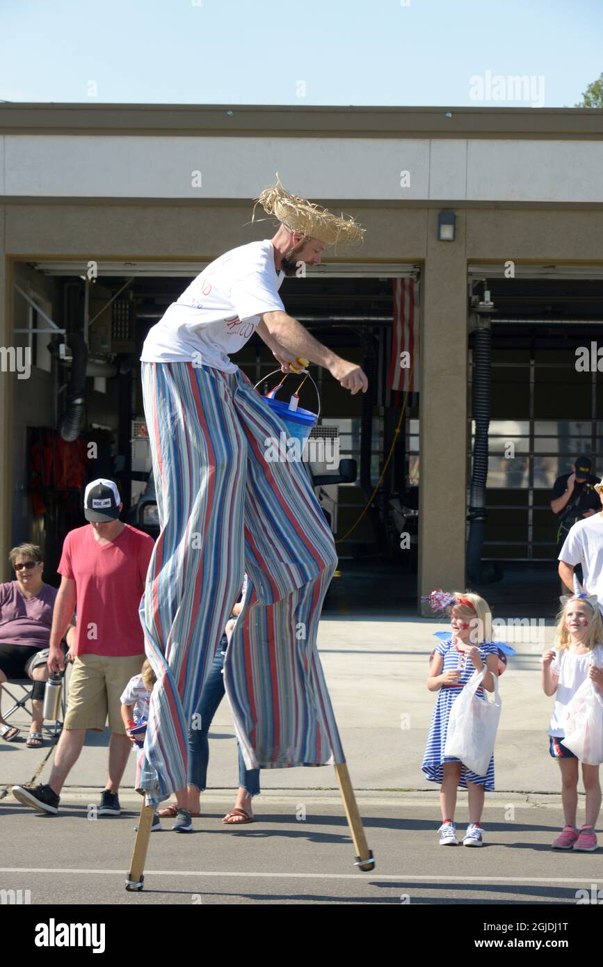 Stilt Walker, Fourth of July Parade, Star, Idaho, USA. (Editorial Use