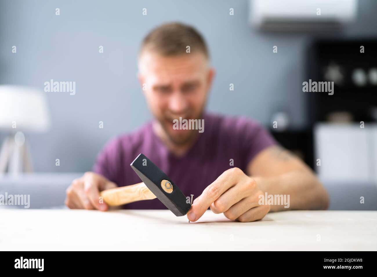 Finger Nail Hurt With Hammer. Hand Injury Stock Photo Alamy