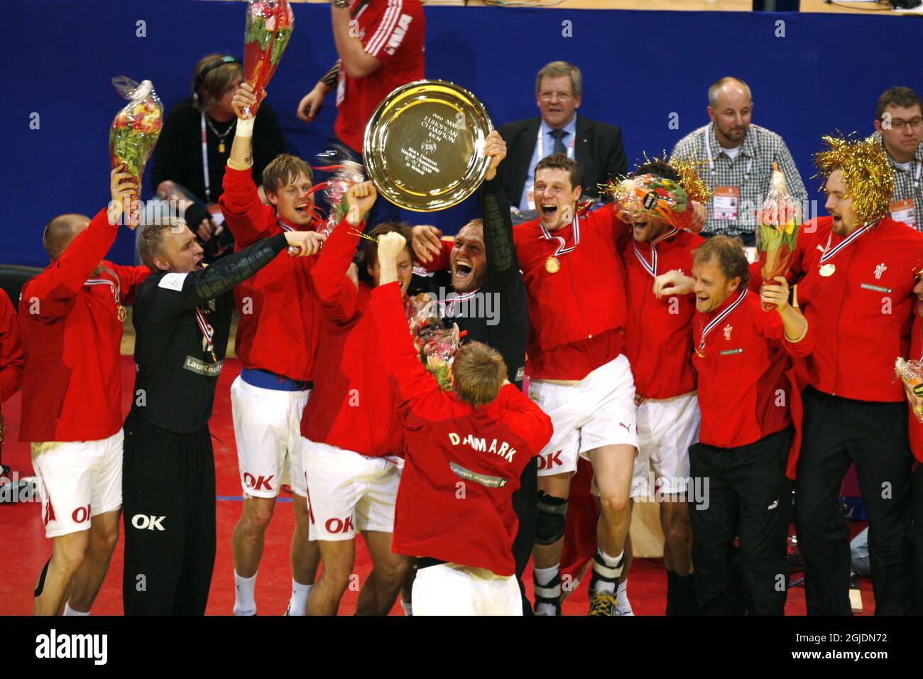 The Danish players celebrate the gold medal victory in the European