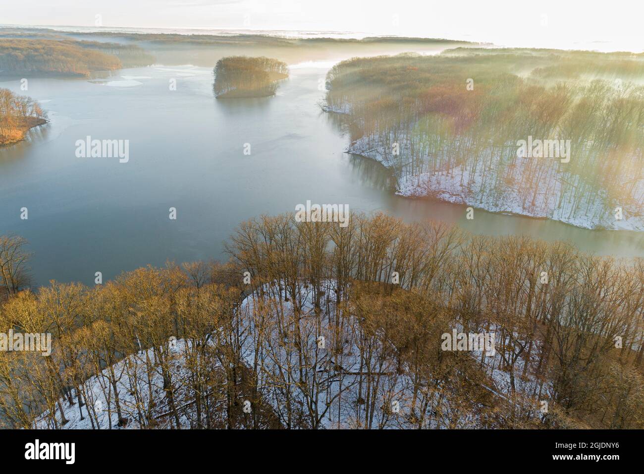 Aerial view of lake Stephen A. Forbes State Park, Marion County, Illinois. Stock Photo