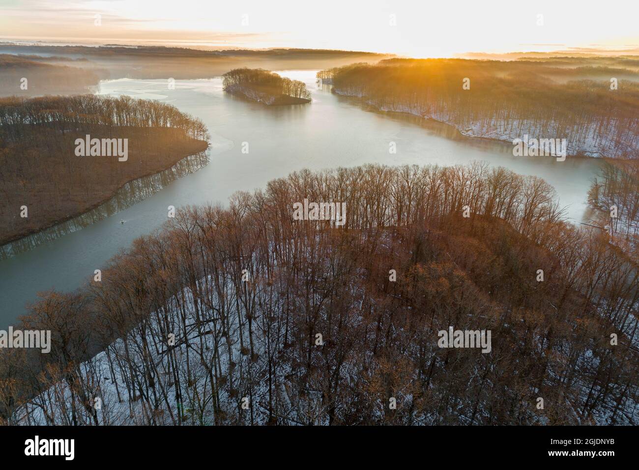 Aerial view of lake Stephen A. Forbes State Park, Marion County, Illinois. Stock Photo