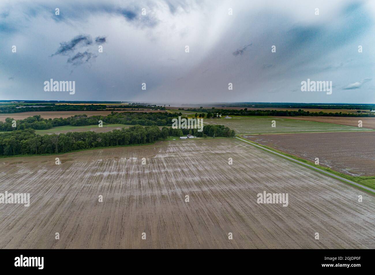 Aerial view of thunderstorm, Marion County, Illinois. Stock Photo