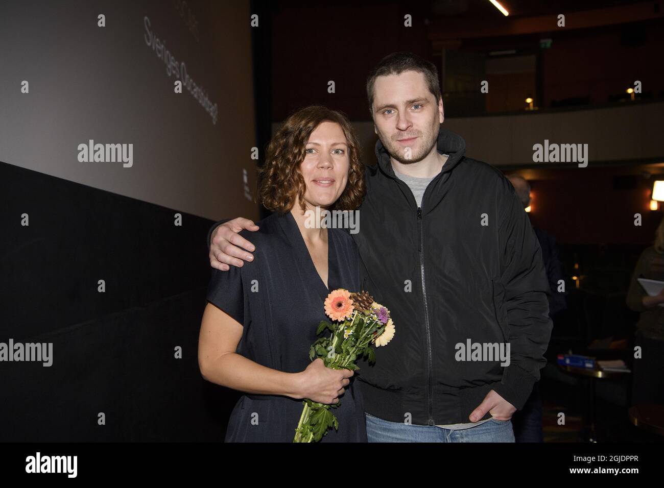 Director Amanda Kernell and actor Sverrir Gudnason in Stockholm, Sweden, November 03, 2020, after the announcement that their film 'Charter' has been chosen as the Swedish submission for the Academy Award for Best International Feature Film Photo: Jessica Gow / TT code 10070  Stock Photo