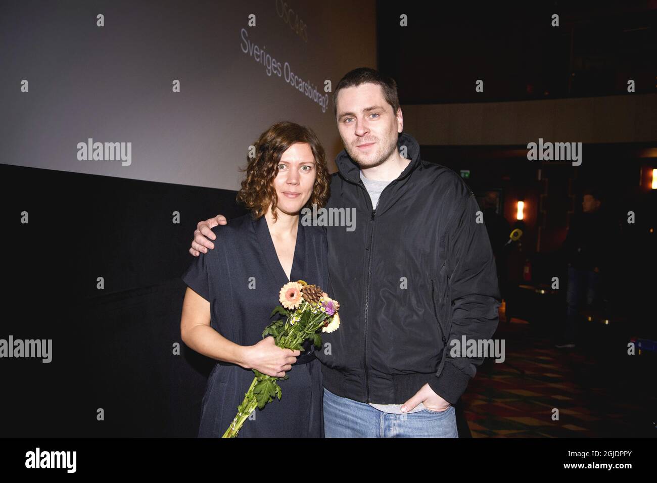 Director Amanda Kernell and actor Sverrir Gudnason in Stockholm, Sweden, November 03, 2020, after the announcement that their film 'Charter' has been chosen as the Swedish submission for the Academy Award for Best International Feature Film Photo: Jessica Gow / TT code 10070  Stock Photo