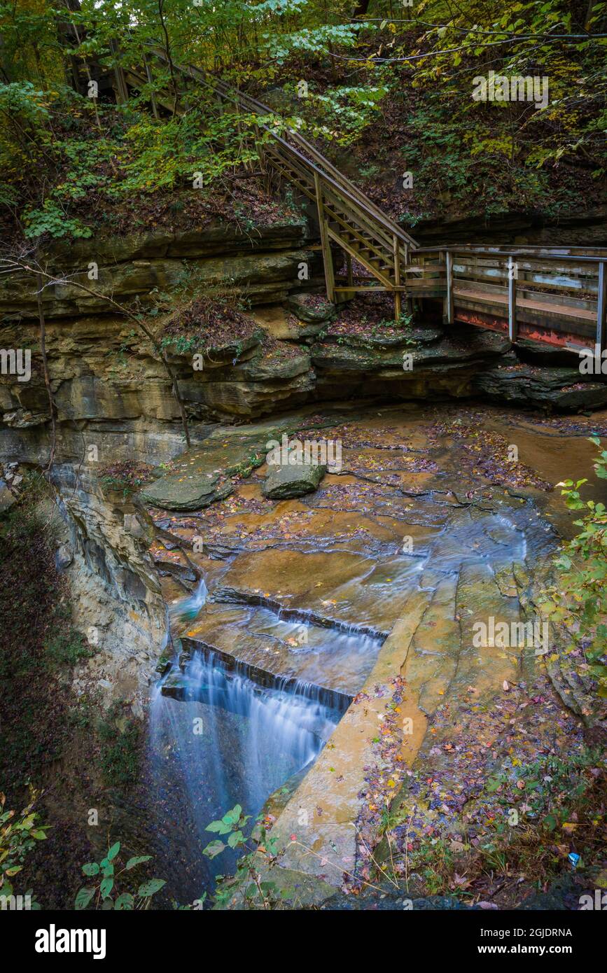 Rocky Ledges with Waterfall in Clifty Creek Park, Indiana Stock Photo ...