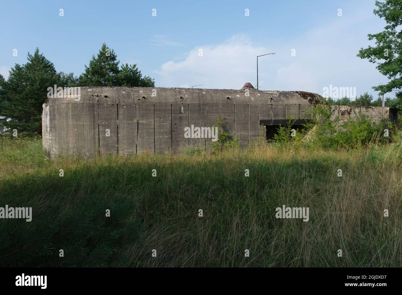 Pisz, Poland - July 16, 2021: A well preserved German bunker type Regelbau 107a. Strategic defence line place. Bunkers, casemate, complex. Stock Photo