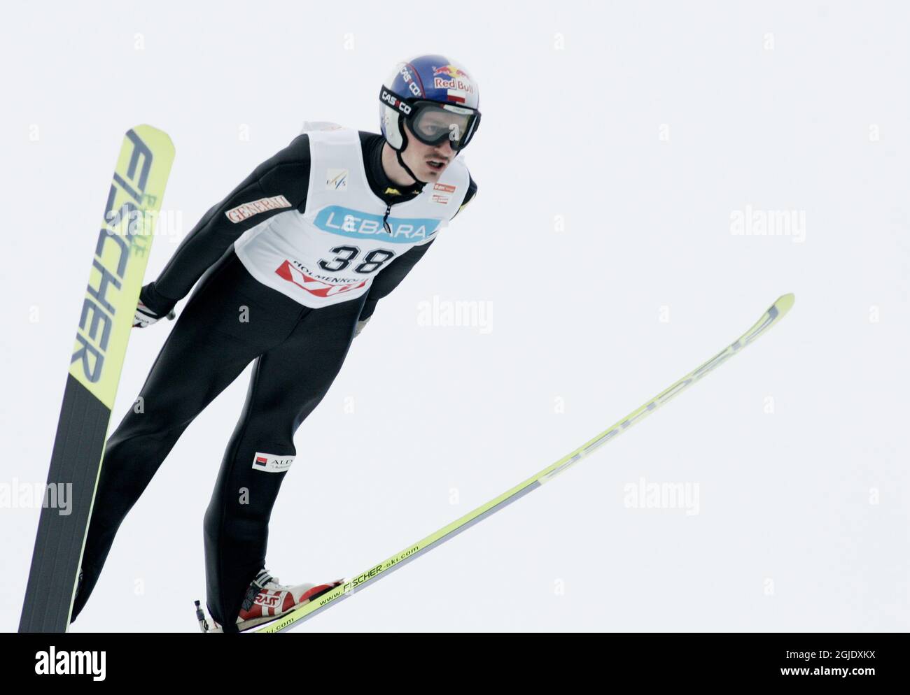 Adam Malysc from Poland placed 11 at the World Cup ski jumping competition at Holmenkollen Oslo. Stock Photo