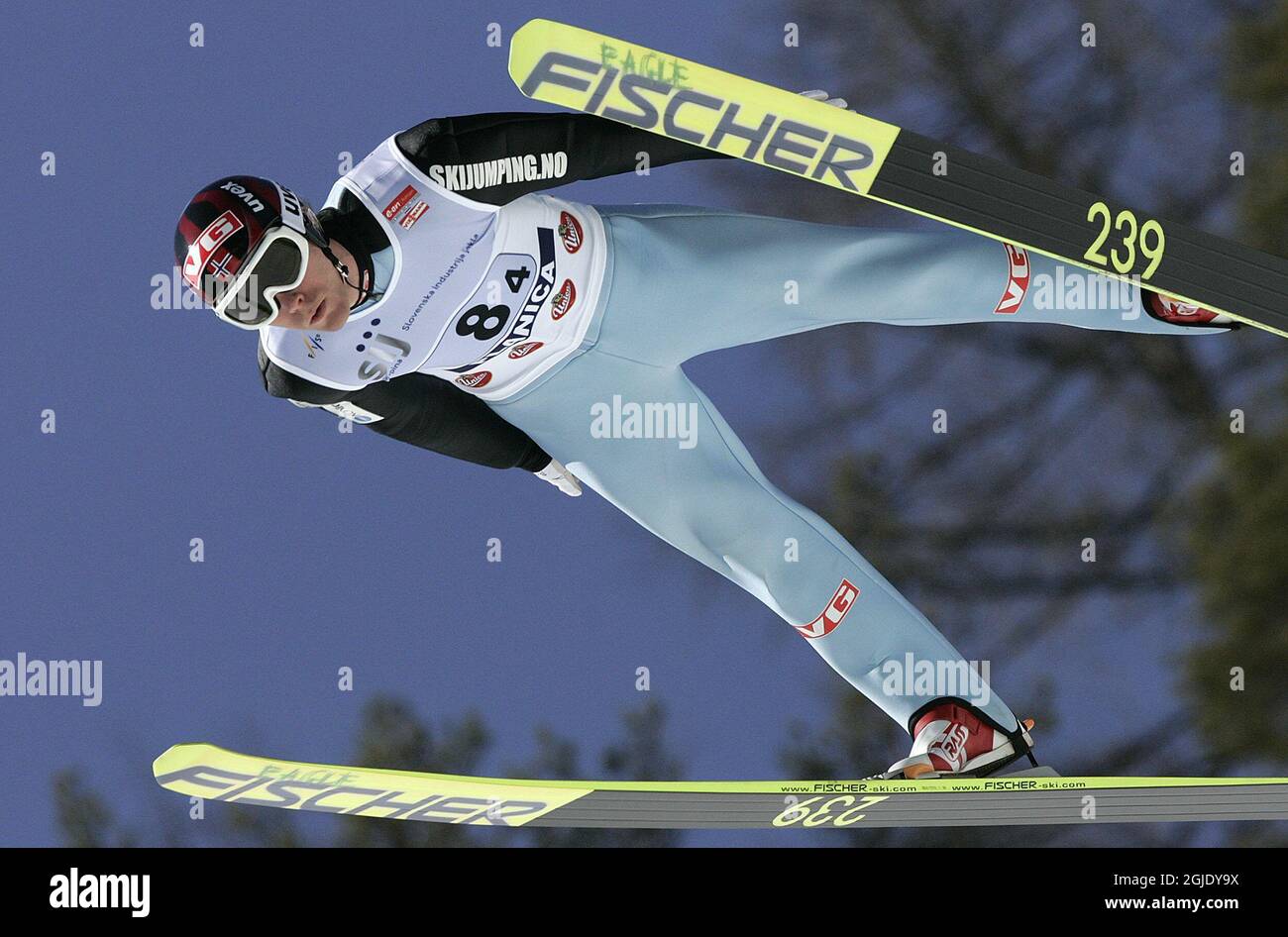 Norway's Bjoern Einar Romoeren jumps during the World Cup ski team jumping contest in Planica, Slovenia. Stock Photo