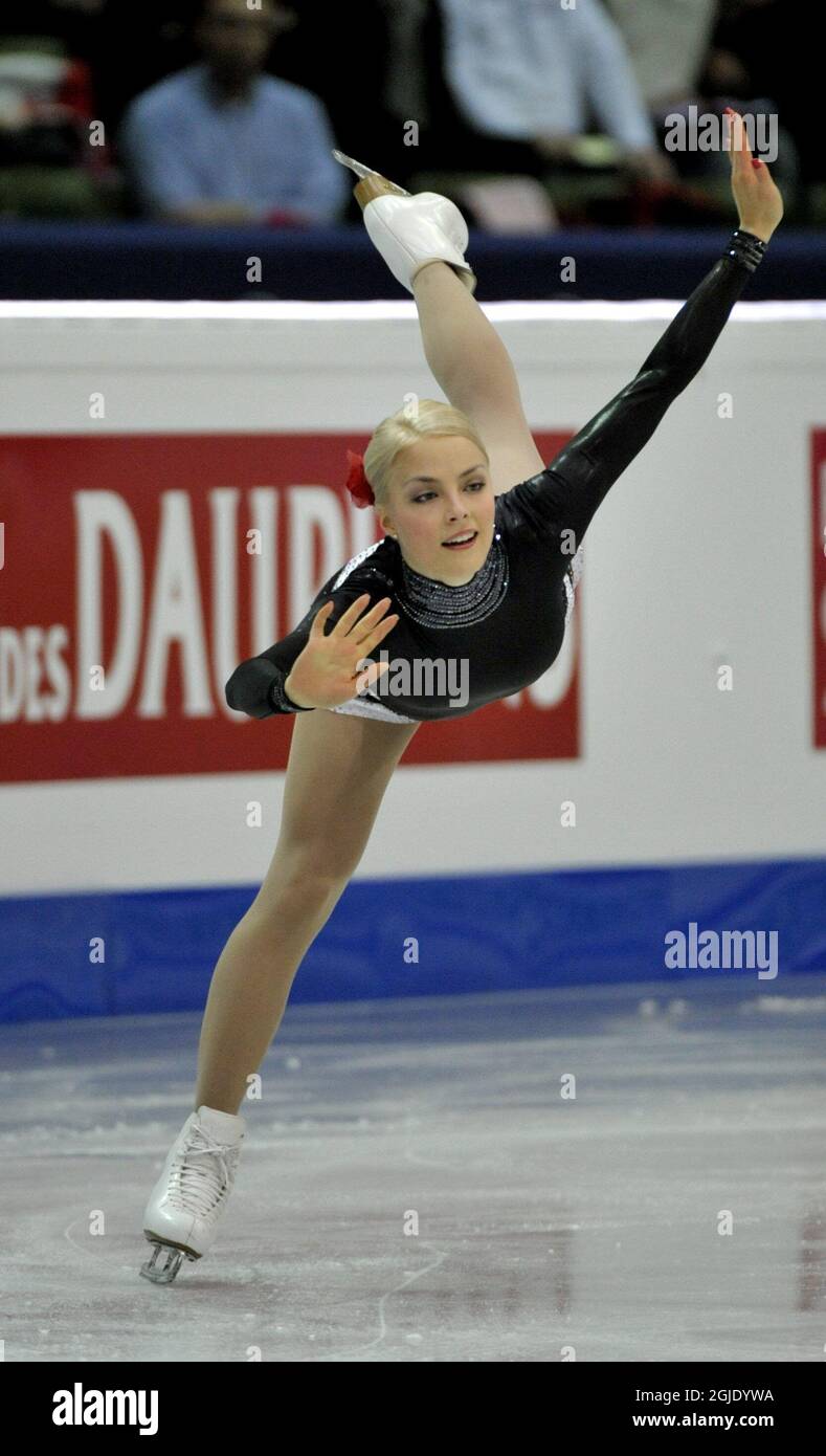 Finland's Kiira Korpi performs her routine in the ladies short program of the World Figure Skating Championships in Gothenburg, Sweden. Stock Photo