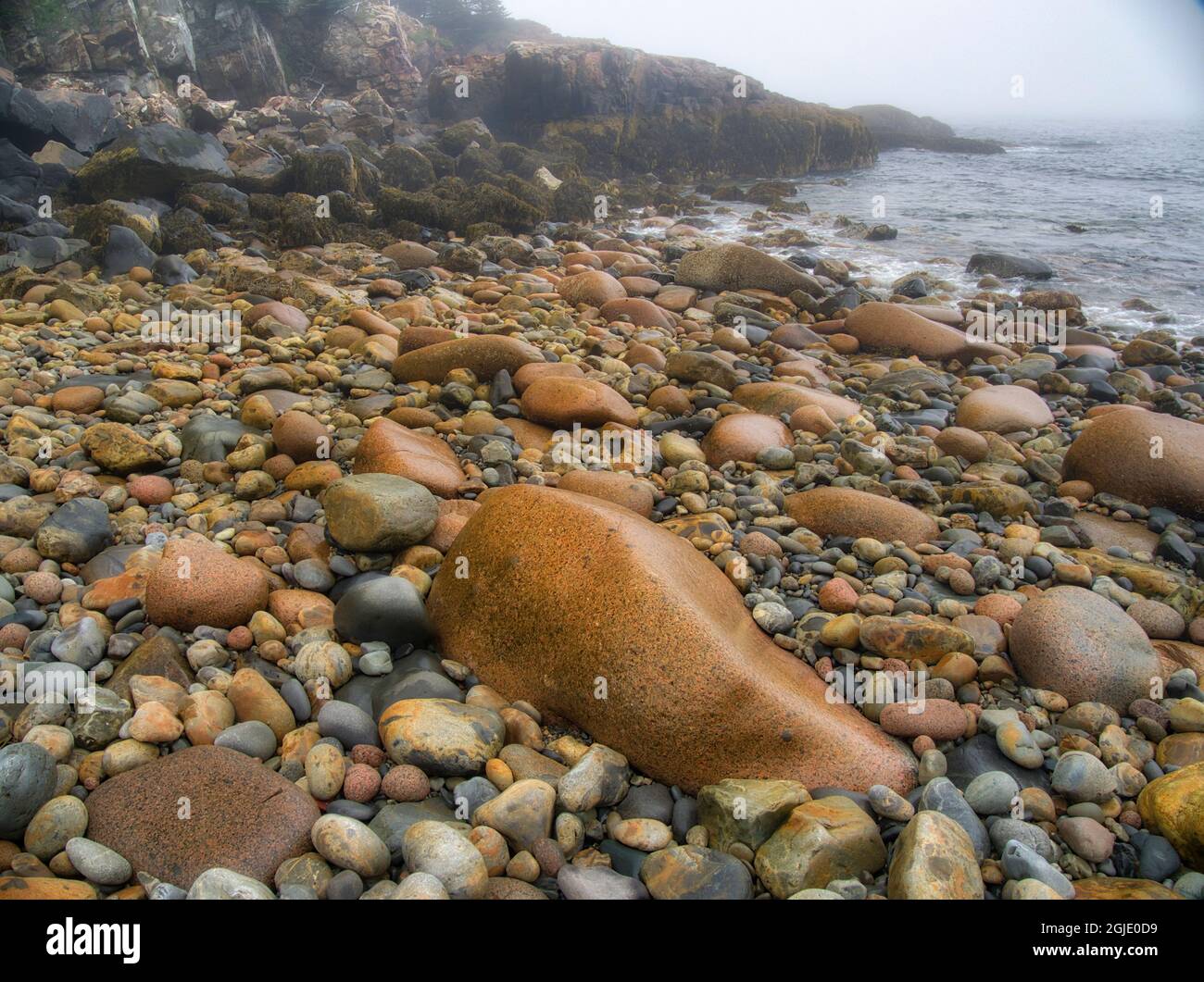 USA, Maine. Rock formations at the beach near Otter cliffs in Acadia ...