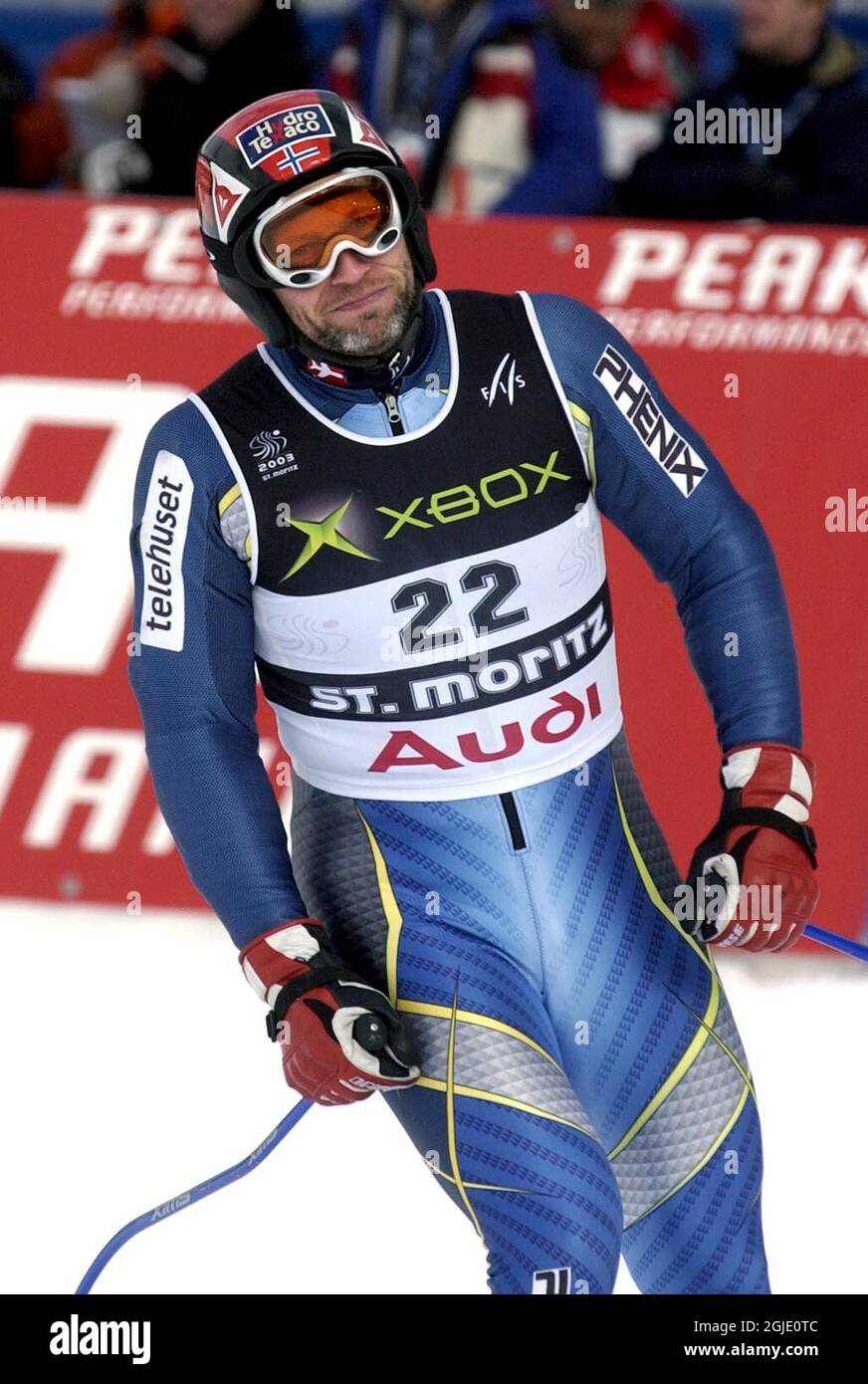 Lasse Kjus of Norway finished ninth in the Mens Super-G Stock Photo - Alamy