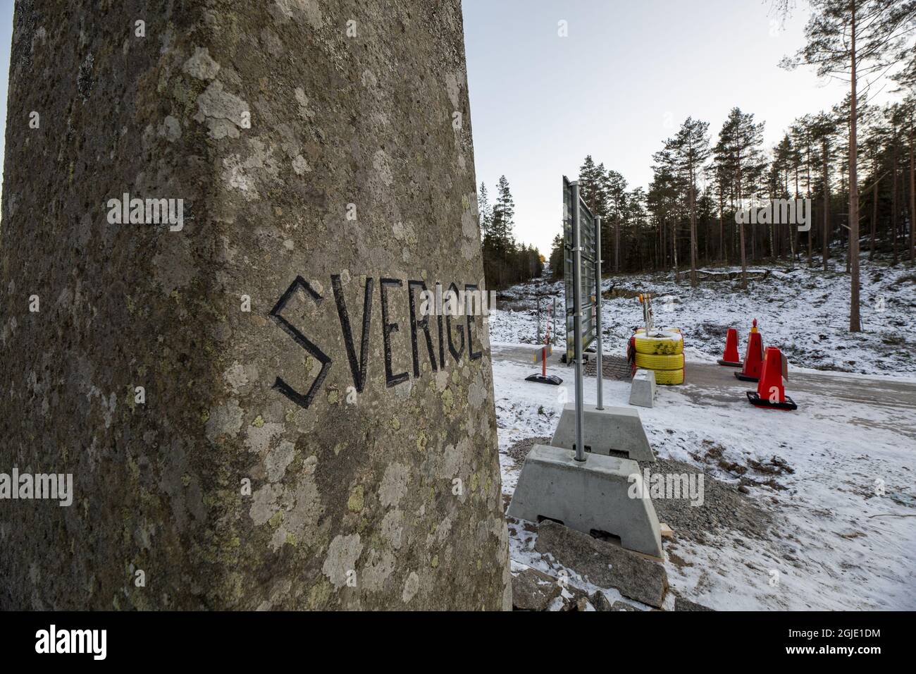 HAVEDALEN 2021-02-11 The border between Sweden and Norway at Havedalen has been closed in an effort to stop the spread of the Coronavirus (Covid-19). Photo: Lassa Edwartz / TT code 20785  Stock Photo