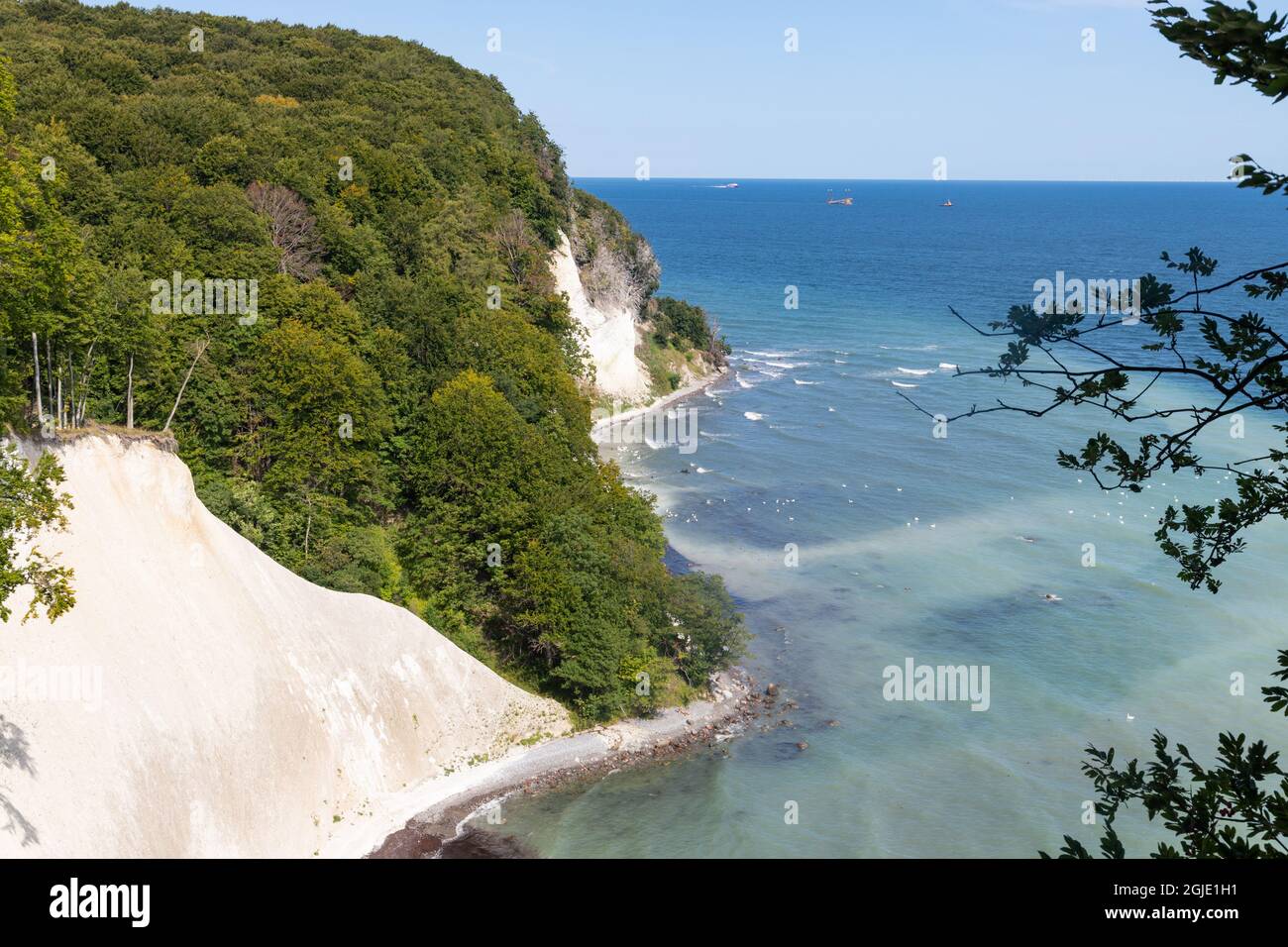 Rügen, Germany - August 24, 2021: view to the chalk coast in the nationalpark Jasmund with the baltic sea Stock Photo