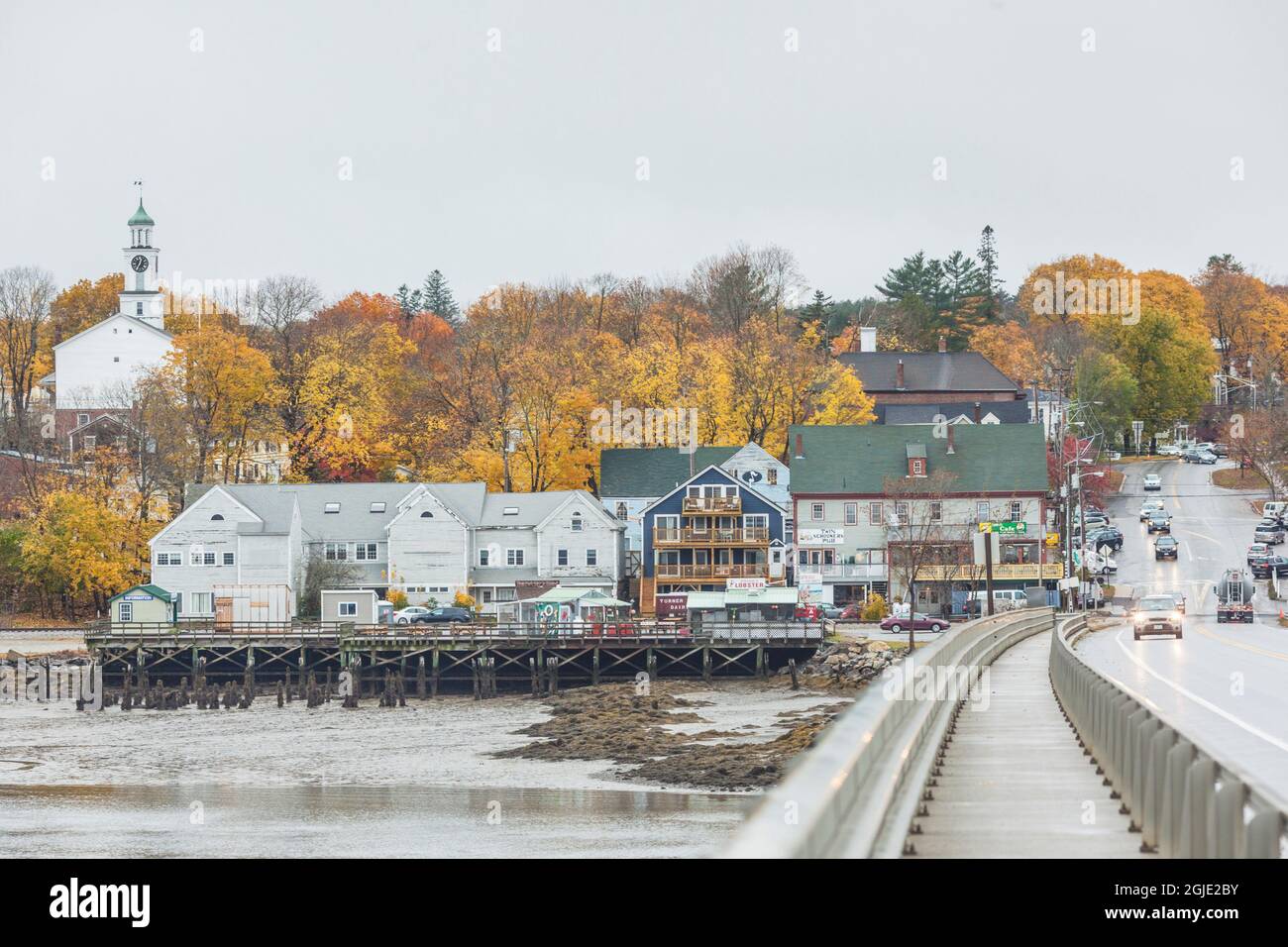 USA, Maine, Wiscasset. Village skyline during autumn Stock Photo Alamy