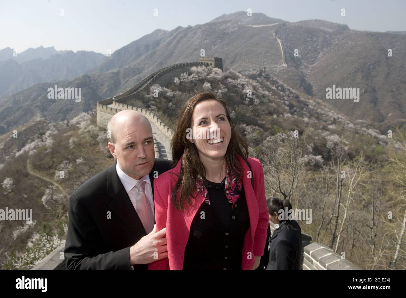 The Swedish Prime Minister Fredrik Reinfeldt and his wife Filippa during a visit to the Great Wall of China Stock Photo