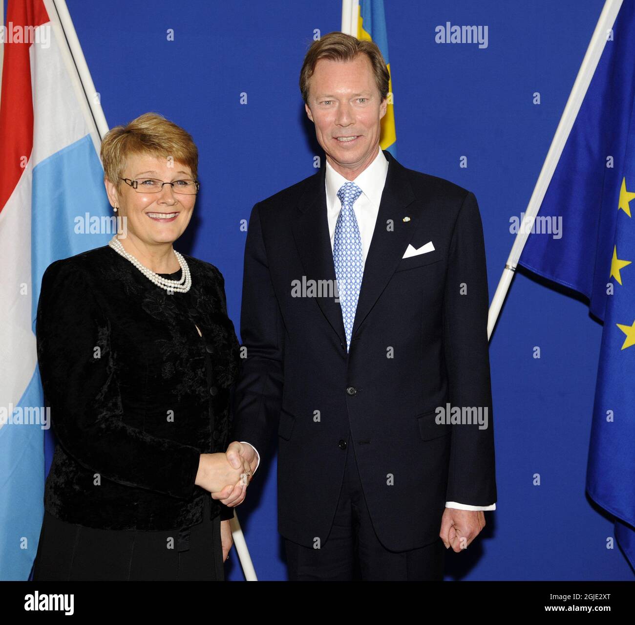 Sweden's Deputy Prime Minister Maud Olofsson received Grand Duke Henri of Luxembourg when he and the Grand Duchess arrived on a State Visit to Sweden. Stock Photo