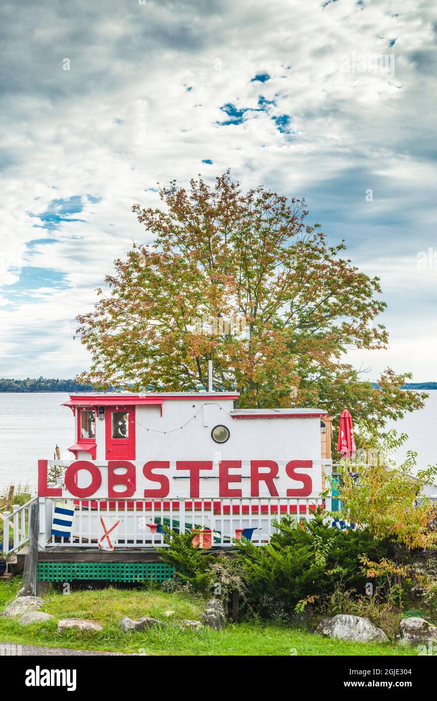 USA, Maine, Lincolnville, lobster shack, seafood restaurant Stock Photo