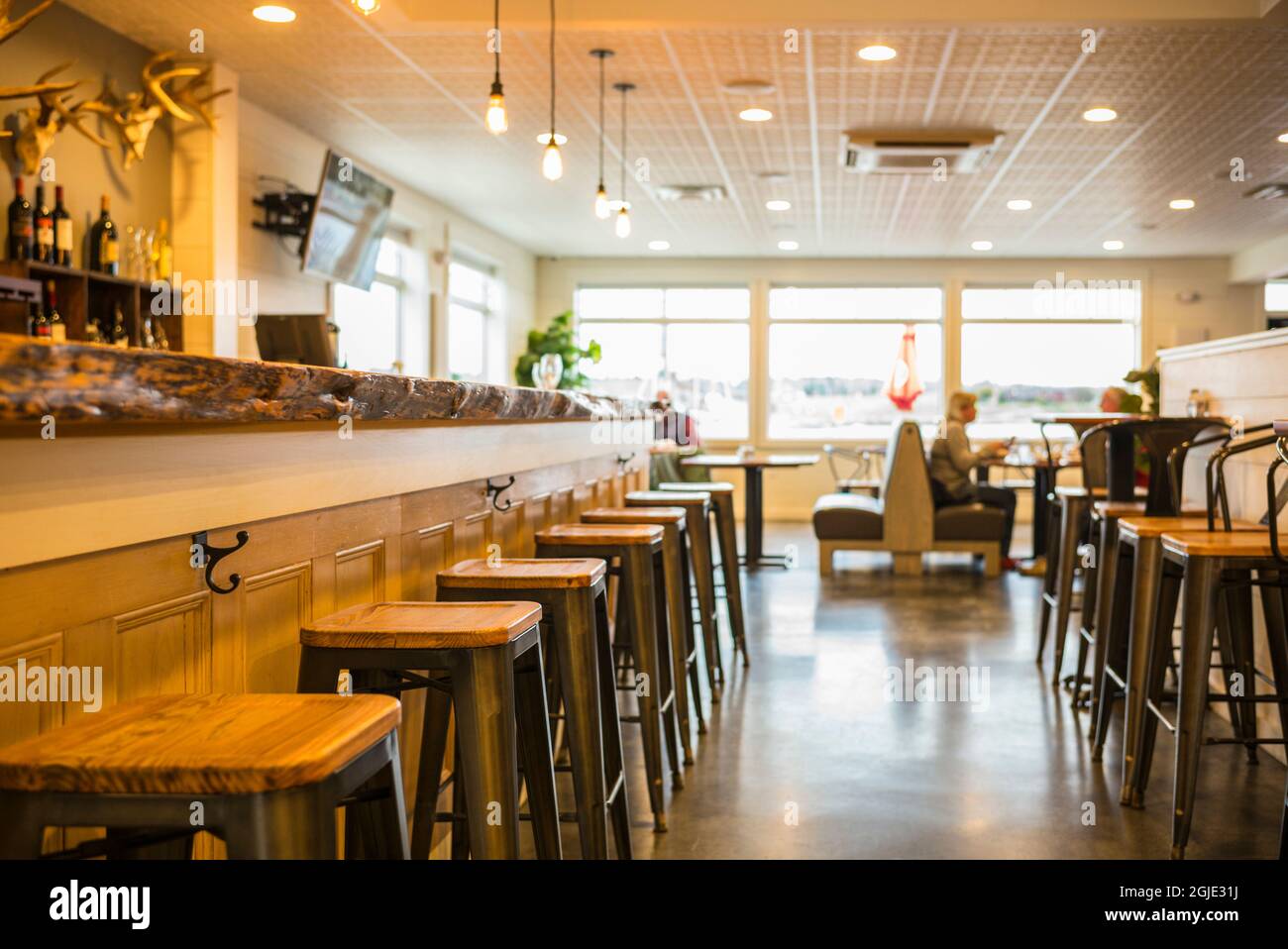 USA, Maine, Machias, Helen's Restaurant, interior with patrons Stock