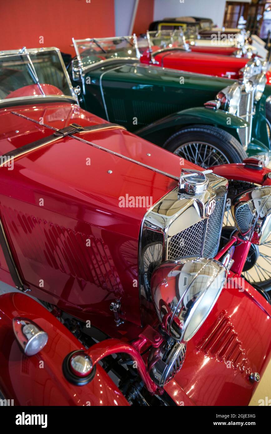 USA, Maine, Kennebunkport, Owls Head Transportation Museum, antique MG sportscars Stock Photo