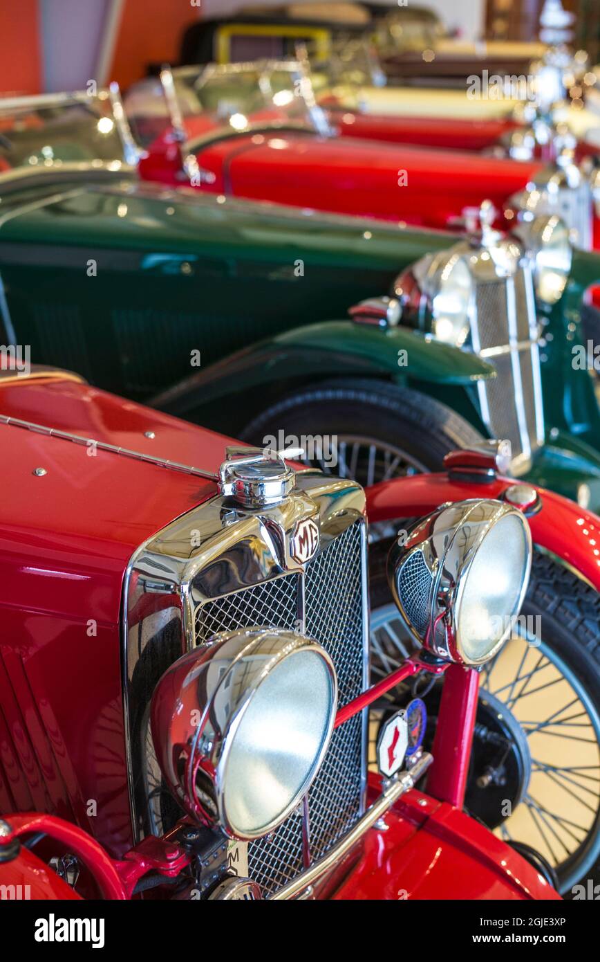 USA, Maine, Kennebunkport, Owls Head Transportation Museum, antique MG sportscars Stock Photo