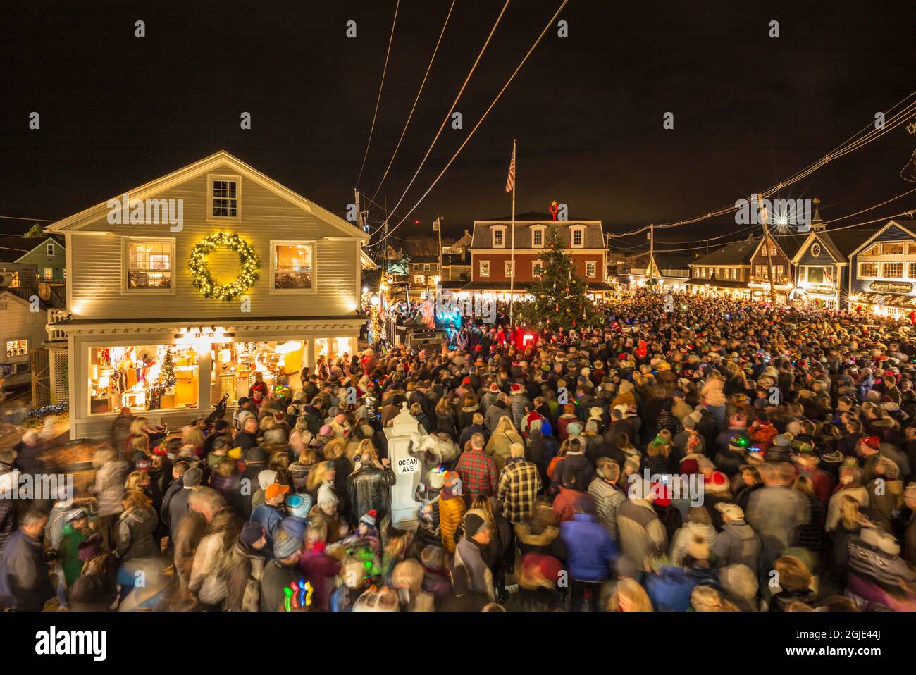 USA, Maine, Kennebunkport, Christmas tree lighting ceremony Stock Photo
