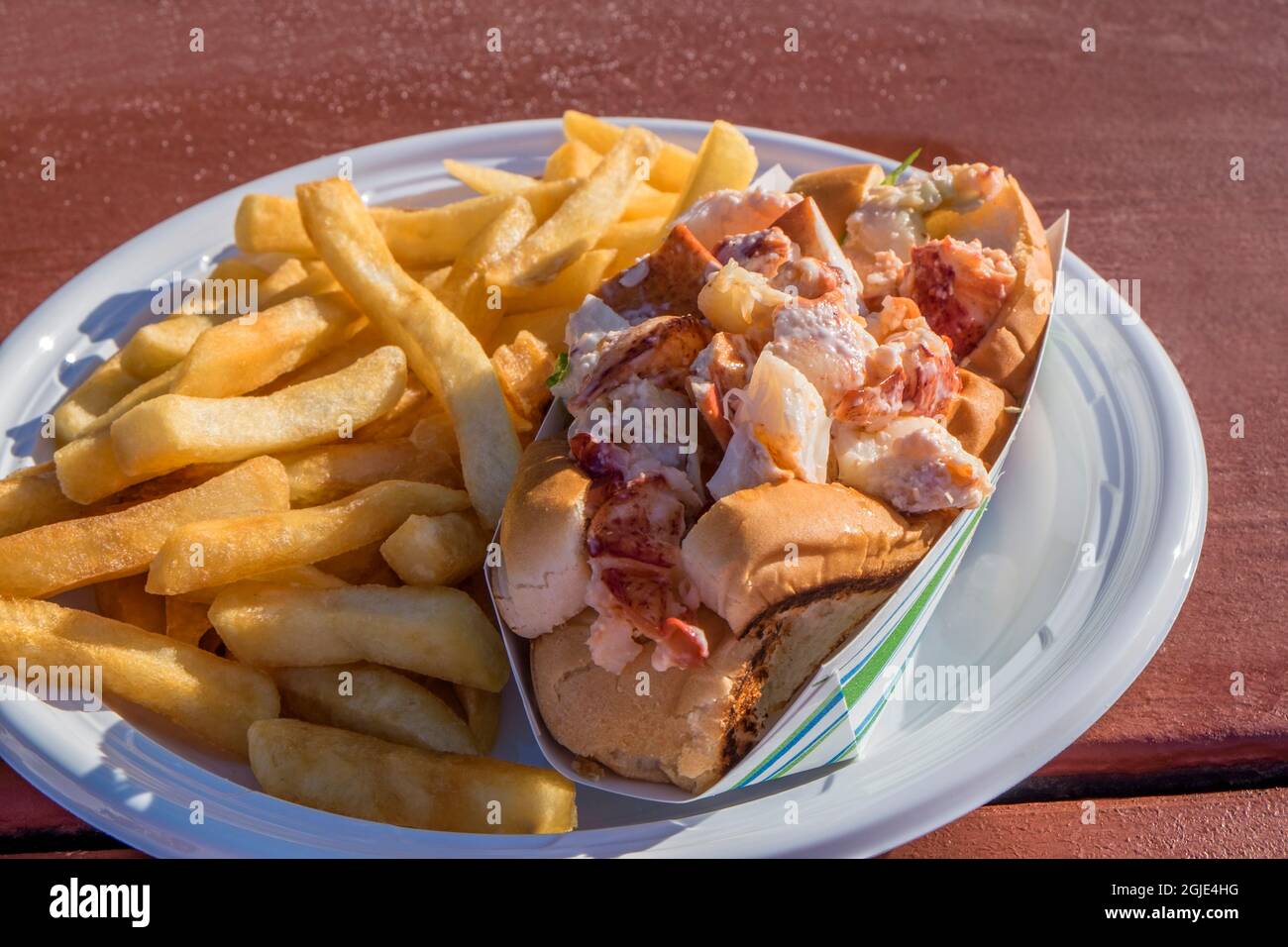 Lobster roll and french fries, Gloucester, Massachusetts, USA Stock