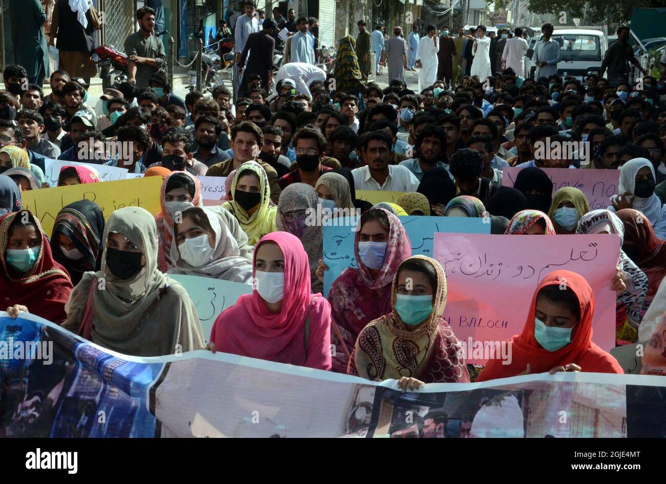 Members of Baloch Students Action Committee are holding protest demonstration against violence by Police, at Quetta press club on Thursday, September 09, 2021. Stock Photo