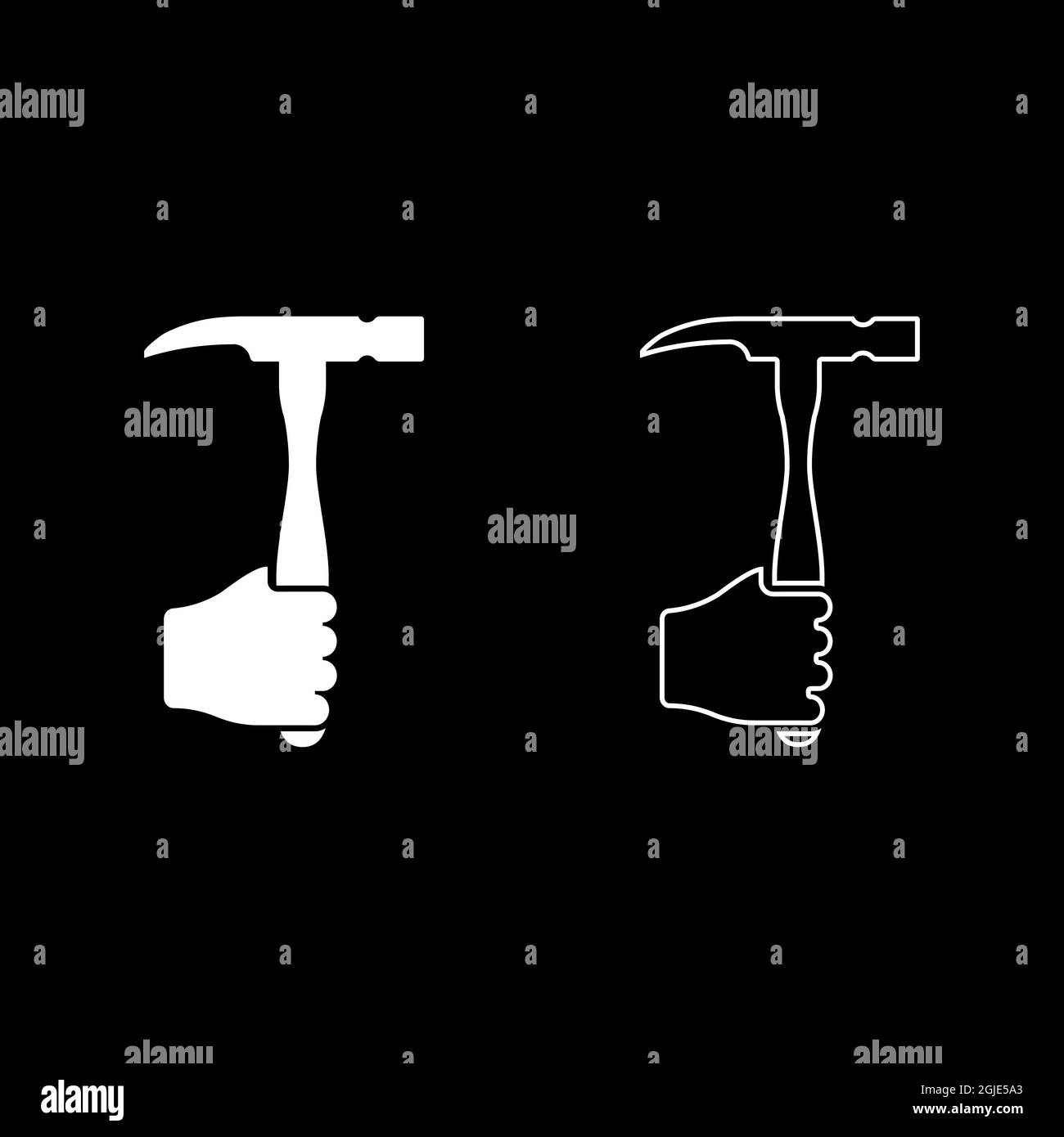 Hammer in hand holding tool use Arm using Working concept icon white ...
