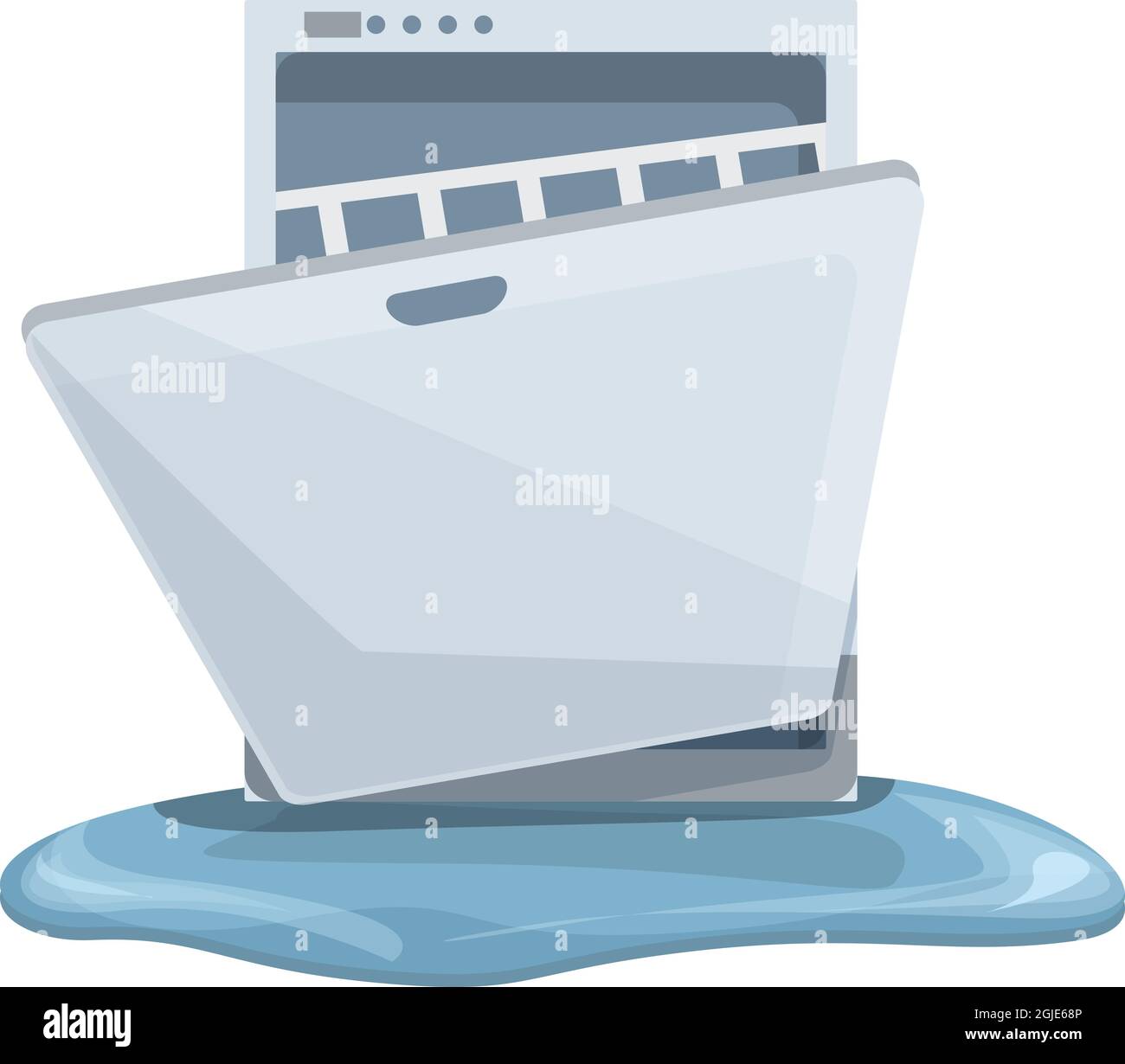 Broken dish machine icon cartoon vector. Kitchen dishwasher. Repair
