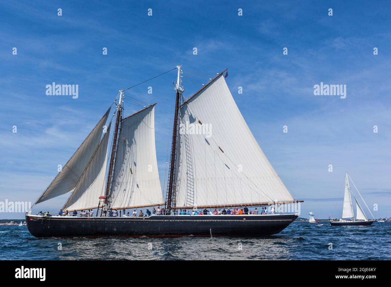 USA, Massachusetts, Cape Ann, Gloucester. Gloucester Schooner Festival, schooner parade of sail. Stock Photo