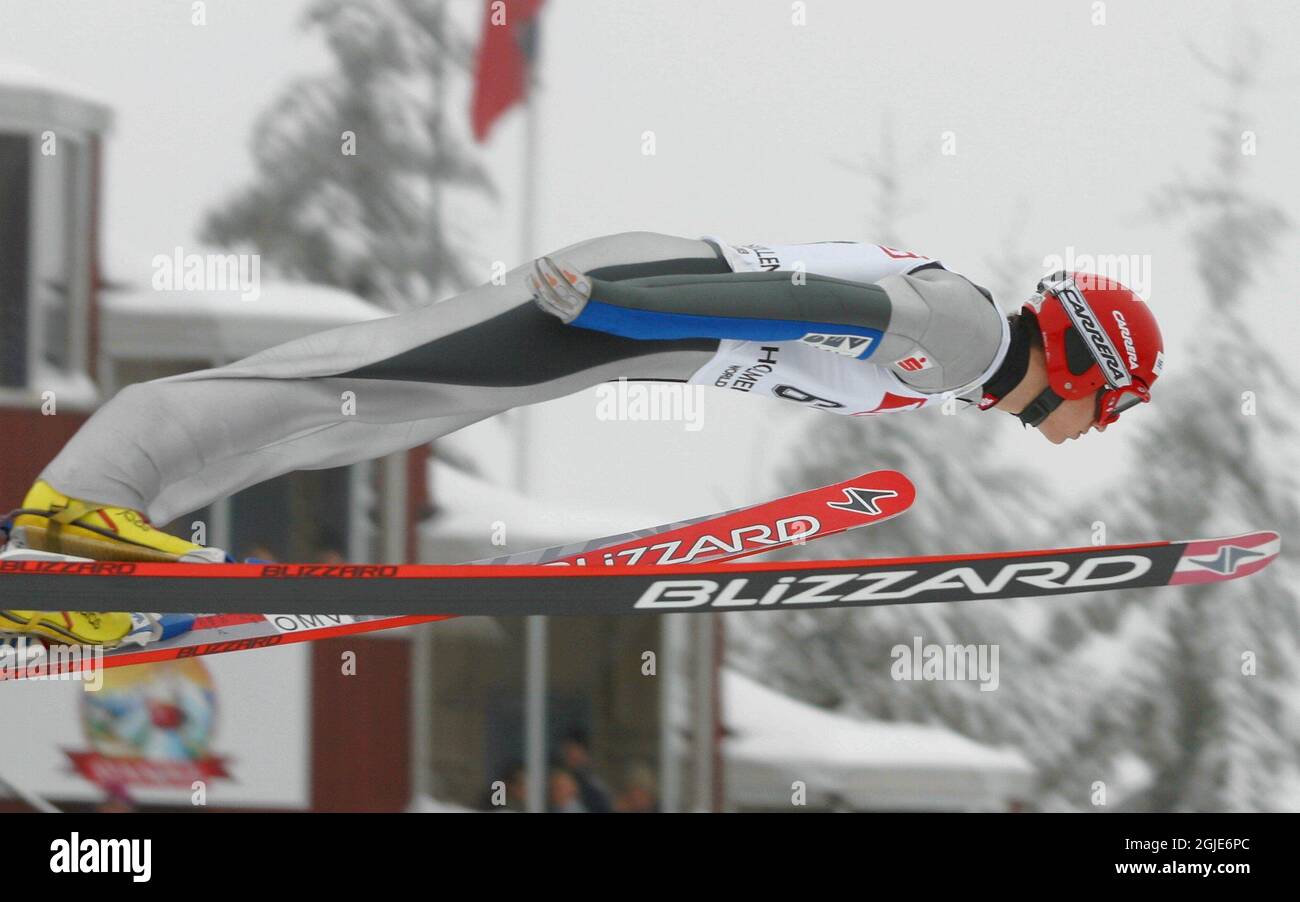 Austria's Florian Liegl on his way to finishing second in the Men's World Cup ski jump  Stock Photo