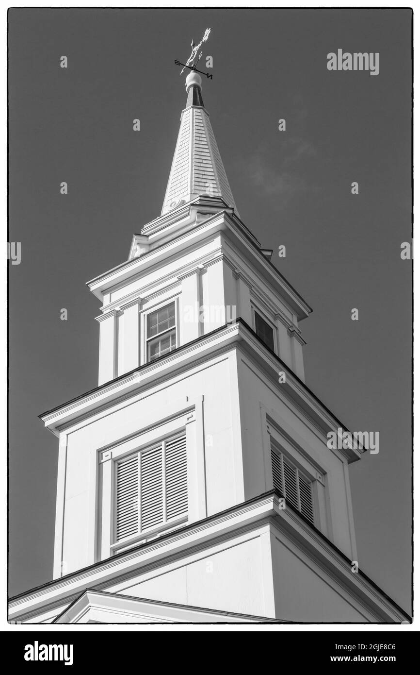 USA, Massachusetts, Nantucket Island. Nantucket Town's Summer Street Church steeple. Stock Photo