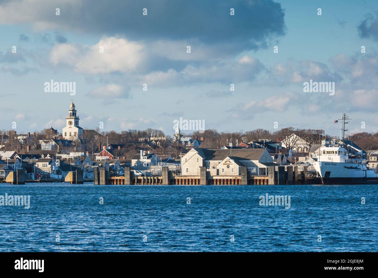 USA, Massachusetts, Nantucket Island. Nantucket Town harborfront. Stock Photo
