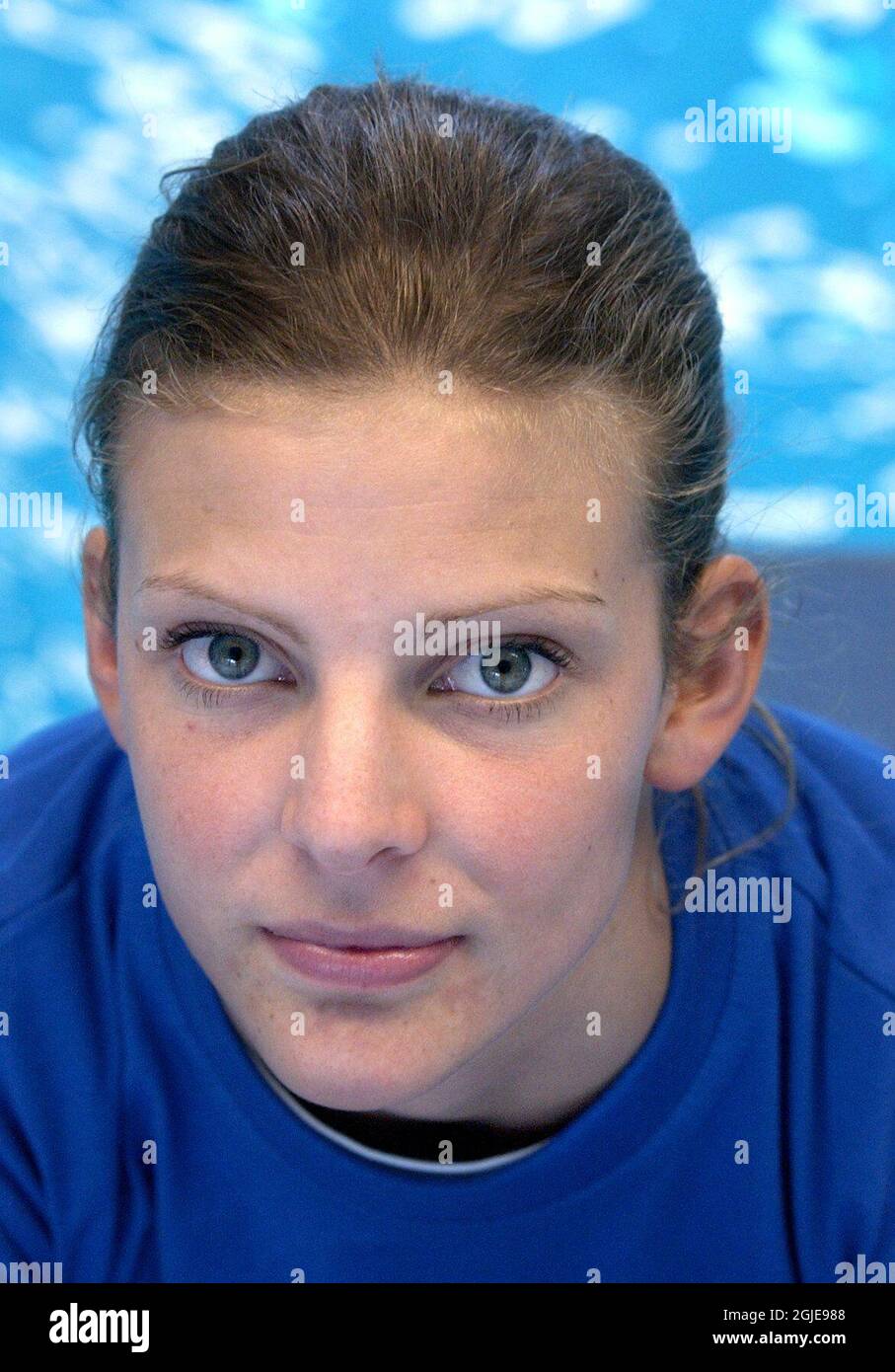 Swedish diving star Anna Lindberg at the press conference for the Arena Diving Champions Cup 2003 to be held in Stockholm this weekend. Anna Lindberg is the daughter of Ulrika Knape, famous Swedish diving gold medalist at the Munich 1972 Olympic Games Stock Photo