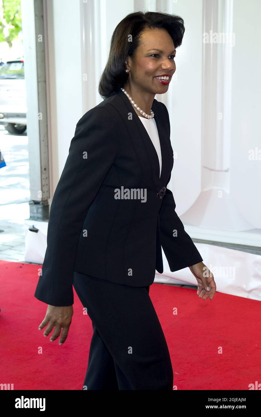 U.S. Secretary of State Condoleezza Rice arrives for the first annual review of the International Compact with Iraq in Stockholm. Stock Photo