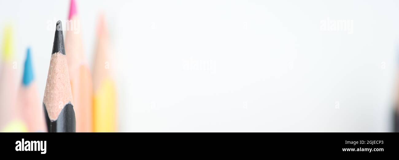 Multi-colored pencils on a white background with copy, space Stock Photo