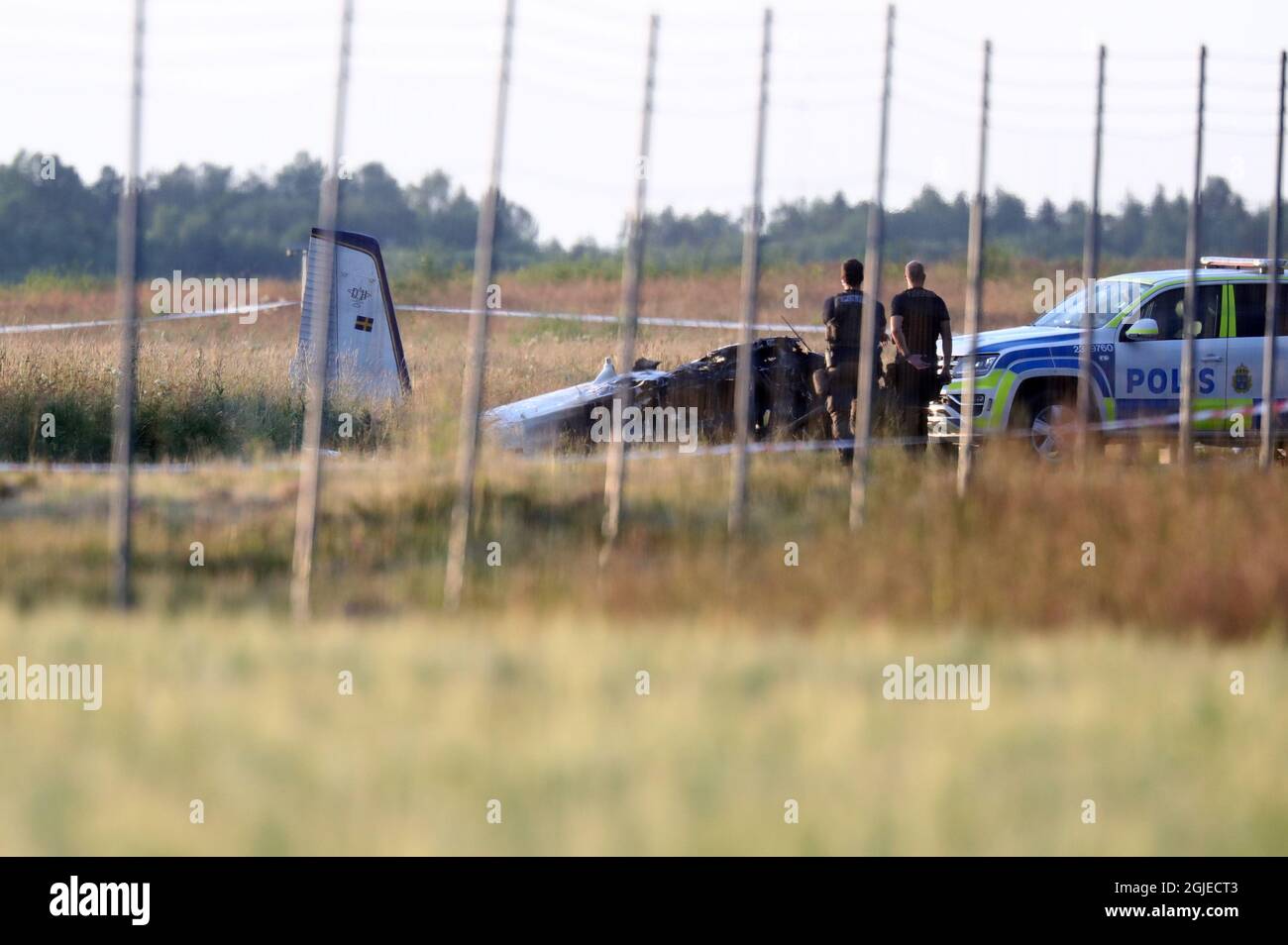 A smal airkraft has crashed at Orebro Airport in Sweden July 8 2021. The airplane was used by the local parachute club with nine people on board. According to the police several people have died in the plane crash Photo: Jeppe Gustafsson/TT Kod 71500  Stock Photo